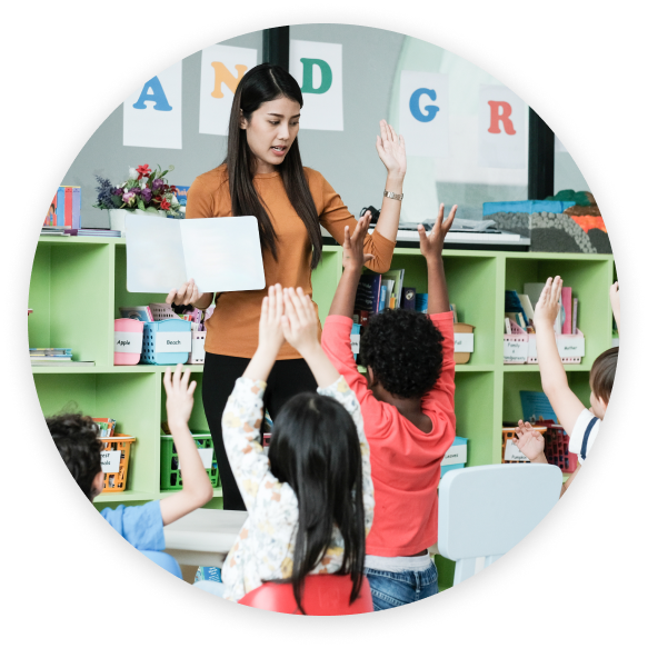 Female Teacher teach students in a classroom